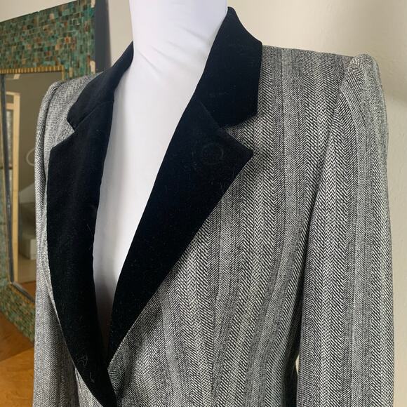 Vintage Joseph Picone Sz 4 Blazer Jacket Black Tweed Velvet Collar Wool Career - Picture 4 of 14